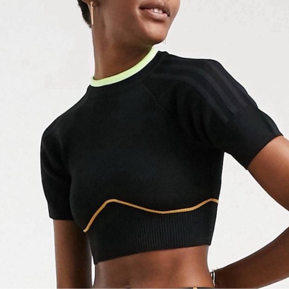 BEYONCE & ADIDAS Collab IVY PARK Knit Crop Top Stretch Black Lime Green NWT Sz M - Picture 3 of 15
